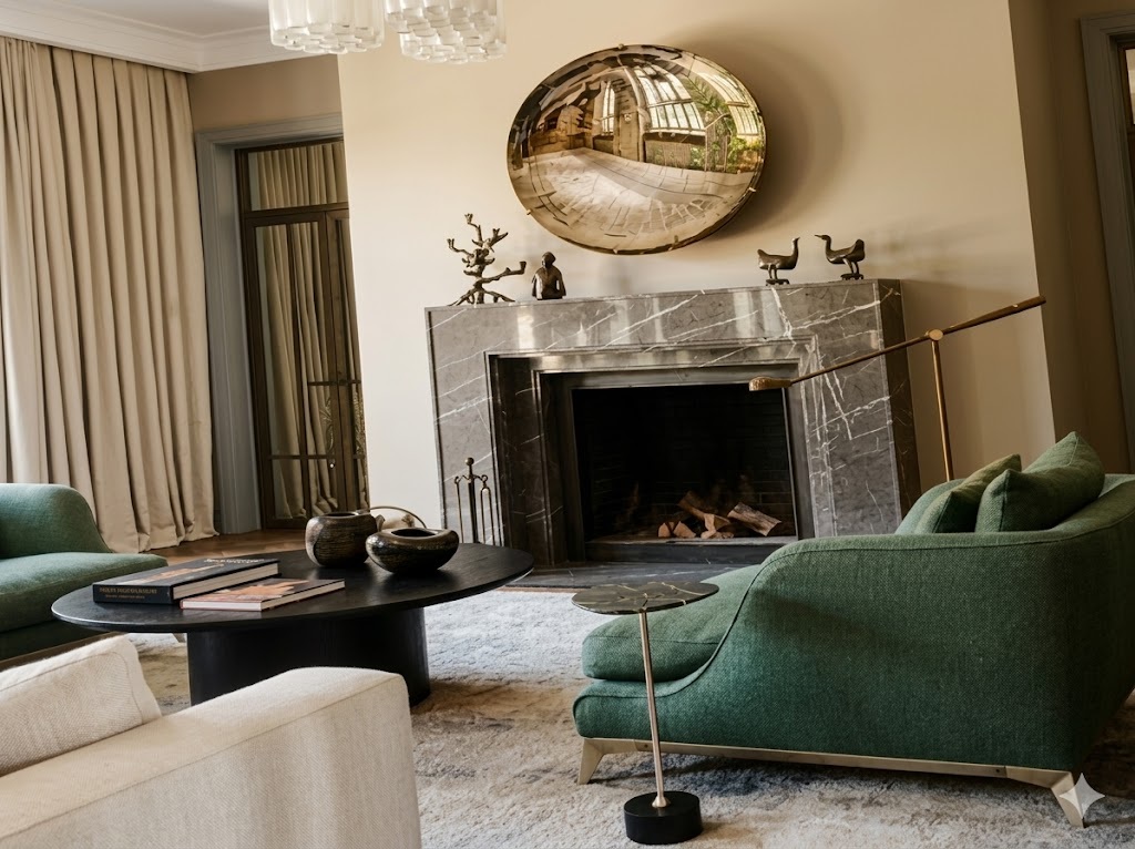 Salon avec Foyer et Ambiance Chaleureuse